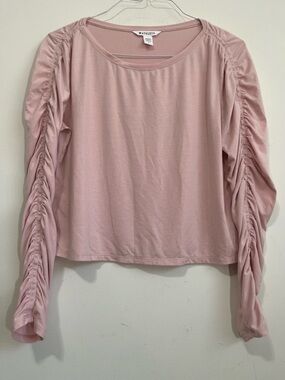 Athleta Women’s All Around Rouched Sleeve Top Sz L Pink Crop Length Athleisure